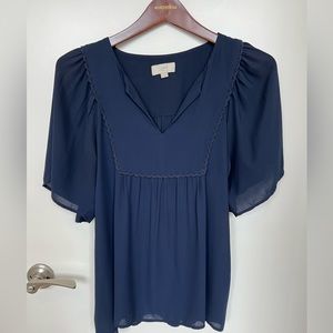 Loft Navy Flutter Sleeve Top, Small